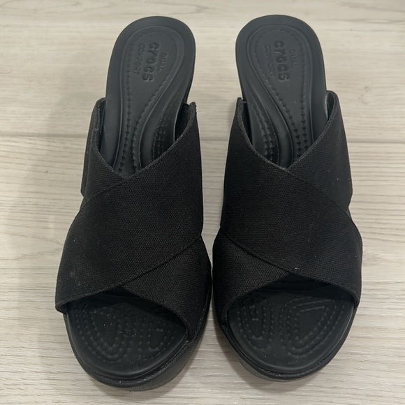Women’s crock heels elastic  cross cross black size 7 - Picture 2 of 5